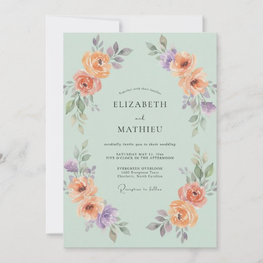 Invitation Mariage peint à la pêche écume de mer (Devant)