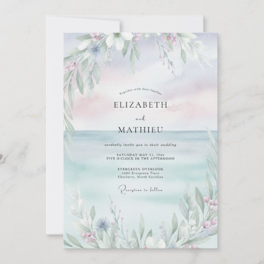 Invitation Mariage Peint à la Periwinkle Blush (Devant)