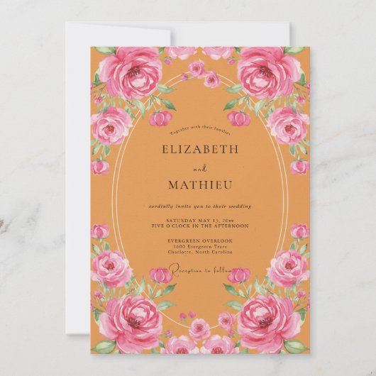 Invitation Mariage peint à la rose ambre (Devant)