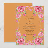 Invitation Mariage peint à la rose ambre (Devant / Derrière)