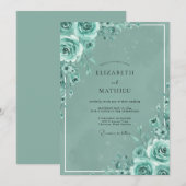 Invitation Mariage peint à la rose sarcelle (Devant / Derrière)