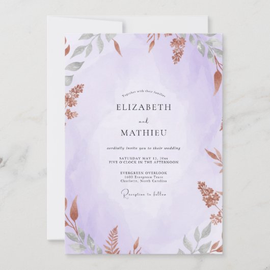 Invitation Mariage peint à la rouille d'améthyste (Devant)