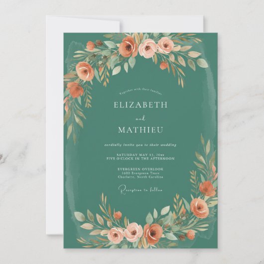Invitation Mariage peint à la rouille émeraude (Devant)