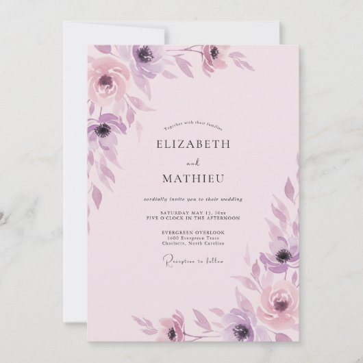 Invitation Mariage Peint à la Teinte Améthyste Blush (Devant)