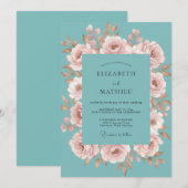 Invitation Mariage peint à la teinte champagne sarcelle (Devant / Derrière)