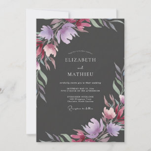Invitation Mariage peint à la violette au charbon de bois