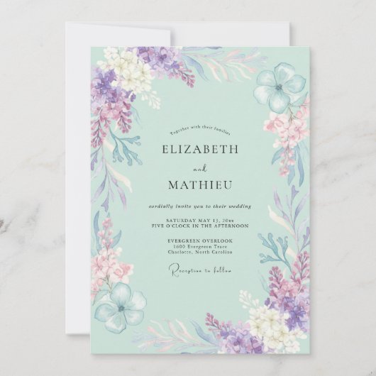 Invitation Mariage Peint à la Violette de Mousse de Mer (Devant)
