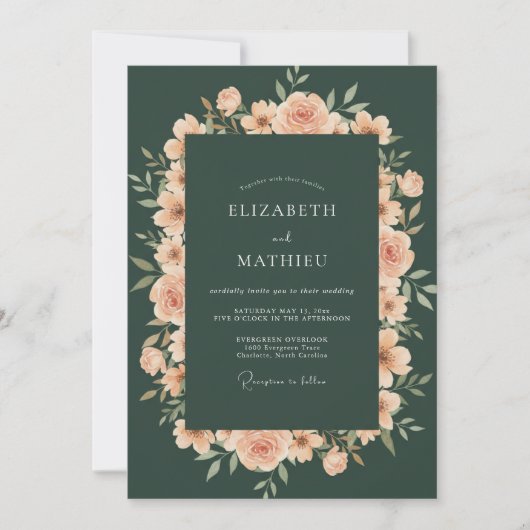 Invitation Mariage peint à l'abricot émeraude (Devant)