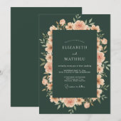 Invitation Mariage peint à l'abricot émeraude (Devant / Derrière)
