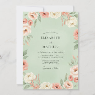 Invitation Mariage peint à l'abricot menthe