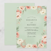Invitation Mariage peint à l'abricot menthe (Devant / Derrière)