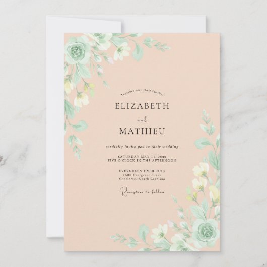 Invitation Mariage peint à l'abricot pâle (Devant)