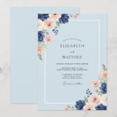 Invitation Mariage peint à l'abricot Pervenche (Devant / Derrière)