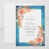 Invitation Mariage Peint à l'Abricot Sarcelle (Devant / Derrière)