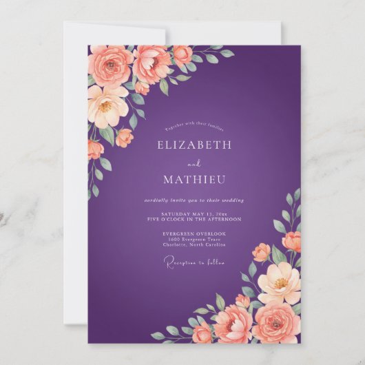 Invitation Mariage peint à l'abricot violet (Devant)