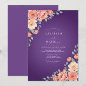 Invitation Mariage peint à l'abricot violet (Devant / Derrière)