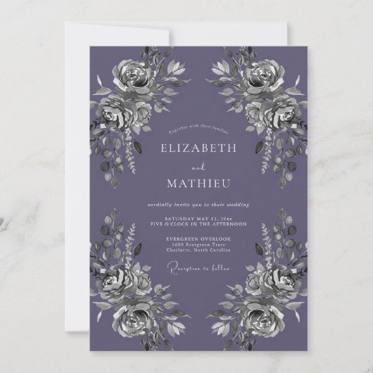 Invitation Mariage Peint à l'Améthyste Argenté (Devant)