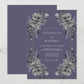 Invitation Mariage Peint à l'Améthyste Argenté (Devant / Derrière)