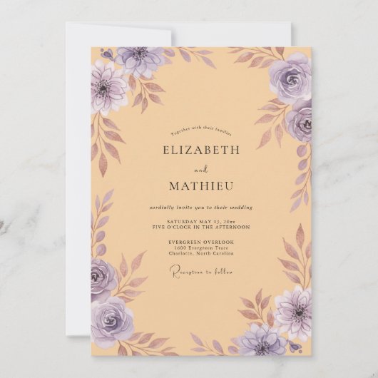 Invitation Mariage peint à l'améthyste d'abricot (Devant)