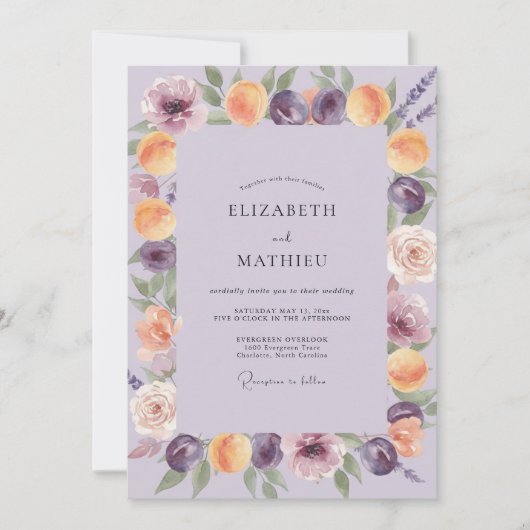 Invitation Mariage peint à l'améthyste et à l'abricot (Devant)