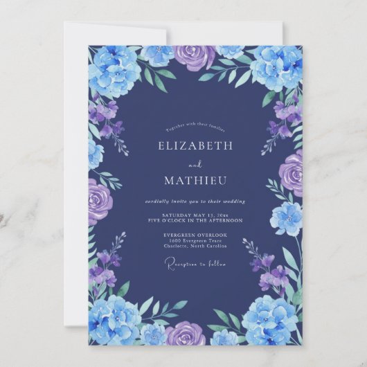 Invitation Mariage peint à l'améthyste indigo (Devant)
