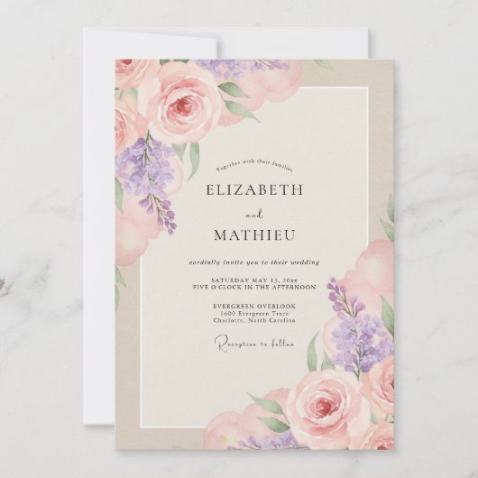 Invitation Mariage peint à l'Améthyste Rosée (Devant)
