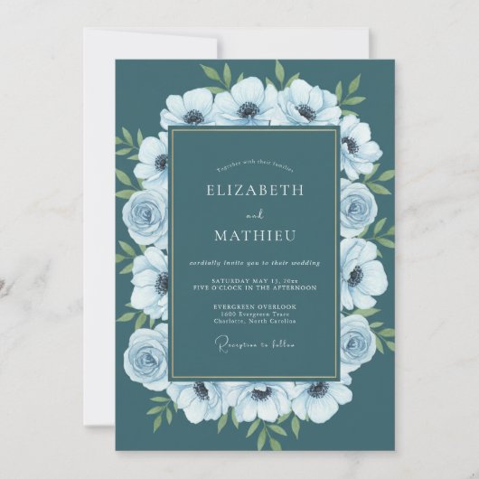 Invitation Mariage peint à l'Anémone sarcelle (Devant)