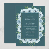 Invitation Mariage peint à l'Anémone sarcelle (Devant / Derrière)