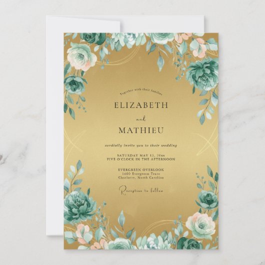 Invitation Mariage peint à l'aqua doré (Devant)