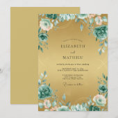 Invitation Mariage peint à l'aqua doré (Devant / Derrière)