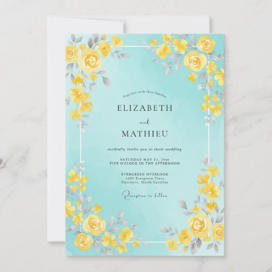 Invitation Mariage Peint à l'Aquarelle Citron (Devant)