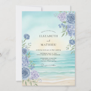 Invitation Mariage Peint à l'Aquarelle Pervenche