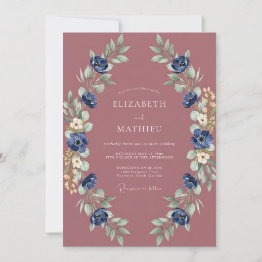 Invitation Mariage Peint à l'Argile Indigo (Devant)