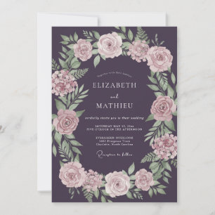 Invitation Mariage peint à l'aubergine rose atténué