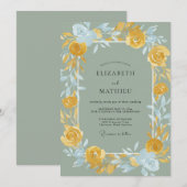 Invitation Mariage peint à l'azure doré antique (Devant / Derrière)