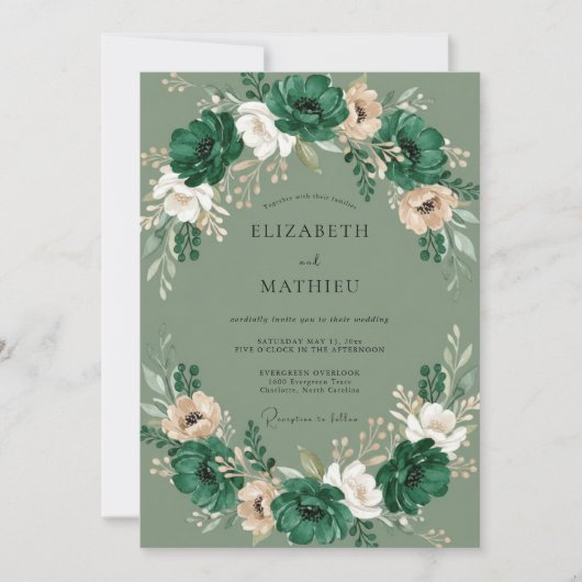 Invitation Mariage peint à l'émeraude de mousse (Devant)