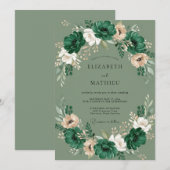 Invitation Mariage peint à l'émeraude de mousse (Devant / Derrière)