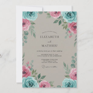 Invitation Mariage Peint à l'Encre Aqua Magenta