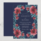Invitation Mariage peint à l'encre de corail (Devant / Derrière)