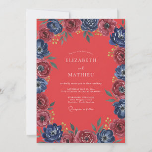 Invitation Mariage peint à l'indigo de corail doux