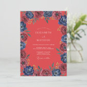 Invitation Mariage peint à l'indigo de corail doux (Debout devant)