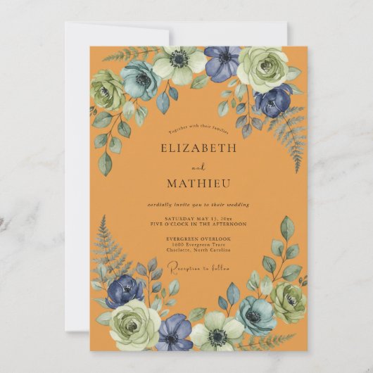 Invitation Mariage peint à l'indigo moutarde (Devant)