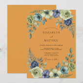 Invitation Mariage peint à l'indigo moutarde (Devant / Derrière)