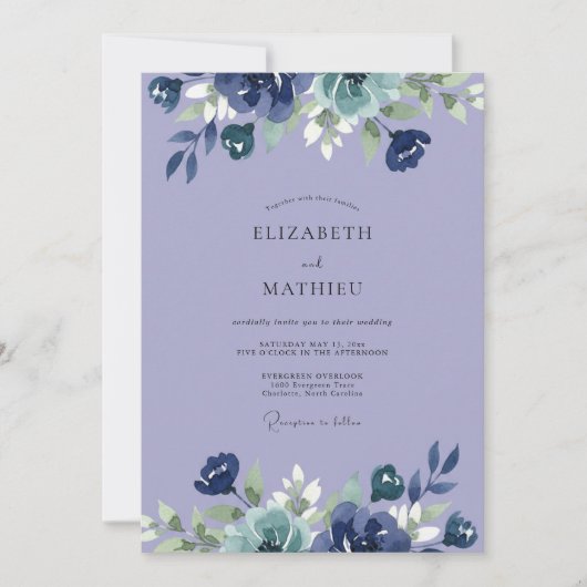 Invitation Mariage peint à l'indigo Pervenche (Devant)