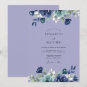 Invitation Mariage peint à l'indigo Pervenche (Devant / Derrière)