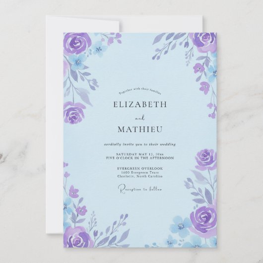 Invitation Mariage peint à l'indigo violet moderne (Devant)