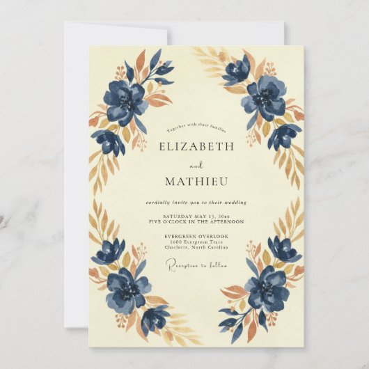 Invitation Mariage Peint à l'Ocre Indigo (Devant)