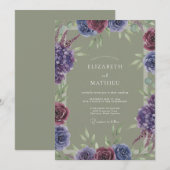 Invitation Mariage peint à l'olive améthyste (Devant / Derrière)
