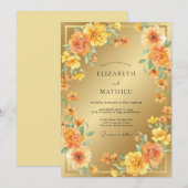 Invitation Mariage Peint À L'or Ambre (Devant / Derrière)