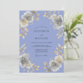 Invitation Mariage peint à l'or et au pervenche (Debout devant)